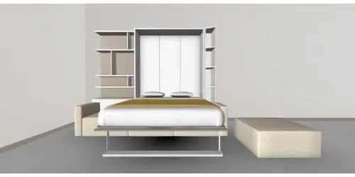 SET PAT RABATABIL DUBLU CU SOMIERA INCLUSA + CANAPEA COLTAR CU SPATIU DEPOZITARE + BIBLIOTECI - ROYAL CASE CORNER ELEGANCE Set (150X200)