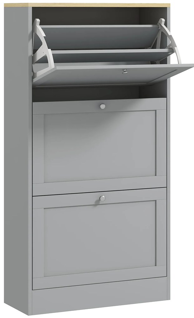 HOMCOM Dulap pentru pantofi 18 perechi, dulap cu 3 sertare abatabile, polițe reglabile, 60x23,5x115cm, gri | Aosom Romania