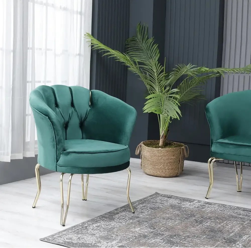 Fotoliu Viena, scaun, verde-auriu, picioare metal auriu, Homs