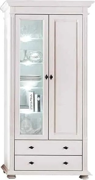 Vitrină lemn masiv alb Ariana, 98 × 38 × 200 cm