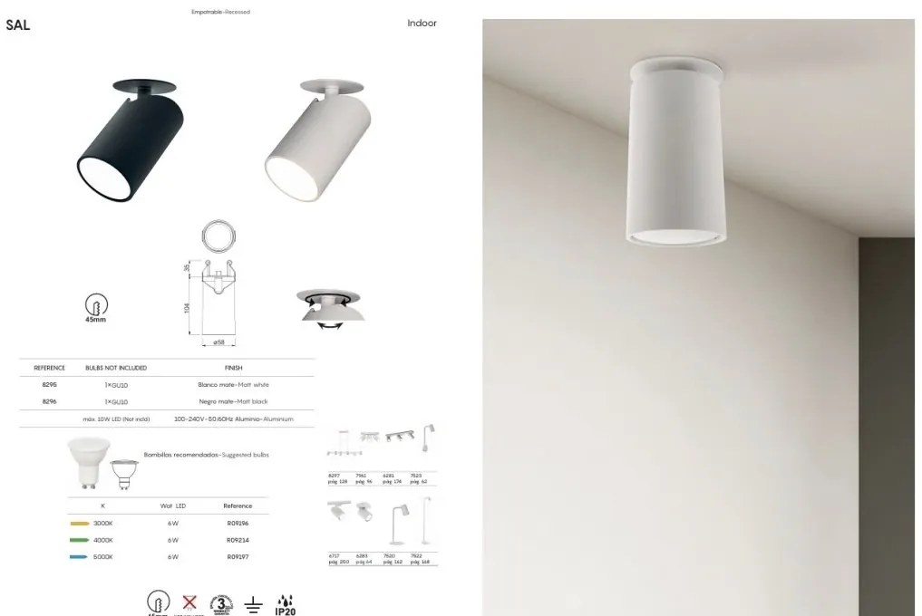 Spot incastrabil directionabil Sal alb