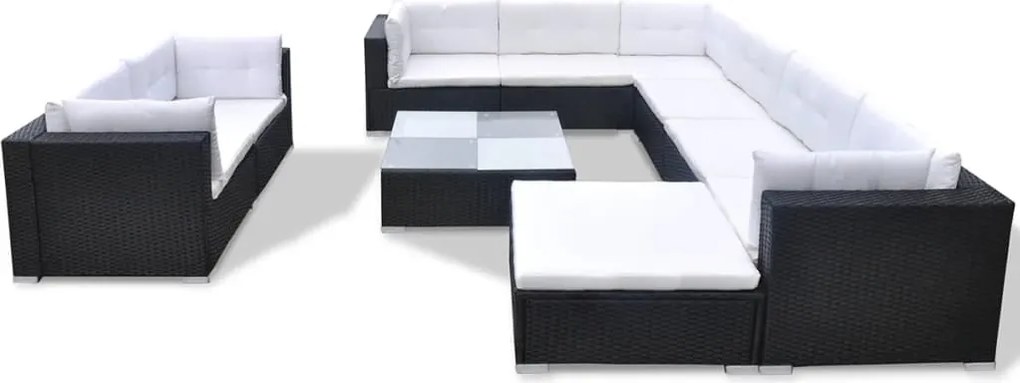 vidaXL Set mobilier de grădină cu perne, 10 piese, negru, poliratan