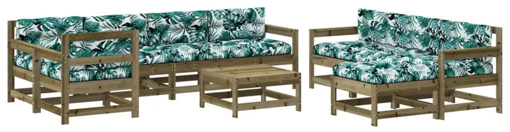 3186087 vidaXL Set mobilier de grădină cu perne, 10 piese, lemn de pin tratat