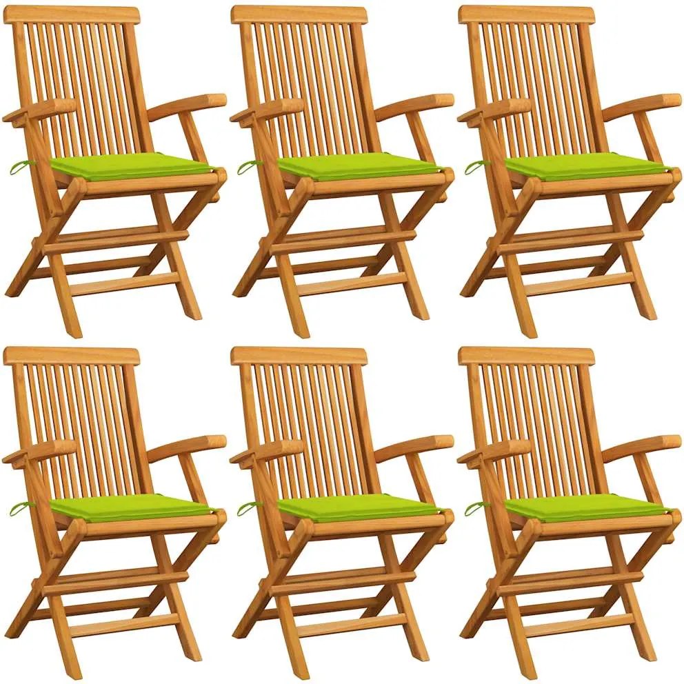 vidaXL Scaune de grădină cu perne verde aprins, 6 buc., lemn masiv tec