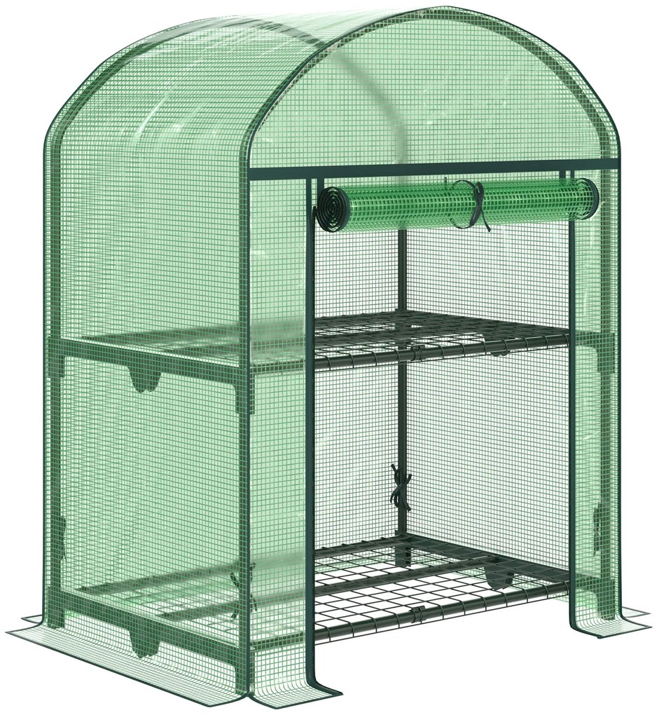 Outsunny Mini Seră de Grădină cu 2 Rafturi Metalice și Acoperiș PE, Seră Compactă pentru Balcon și Terasă, 69x49x91 cm, Verde | Aosom Romania