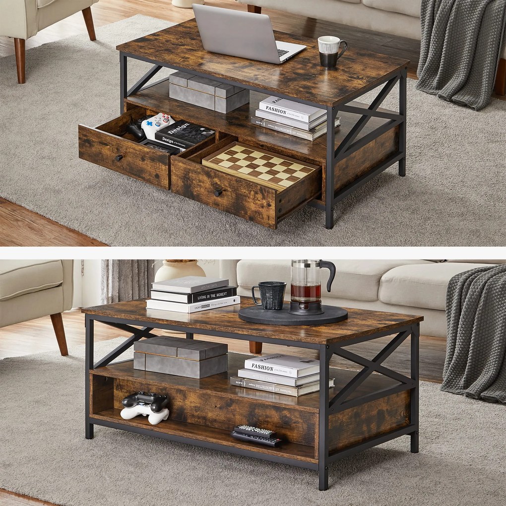 Masuta de cafea TAYLOR 100x55 cm cu sertare, maro rustic