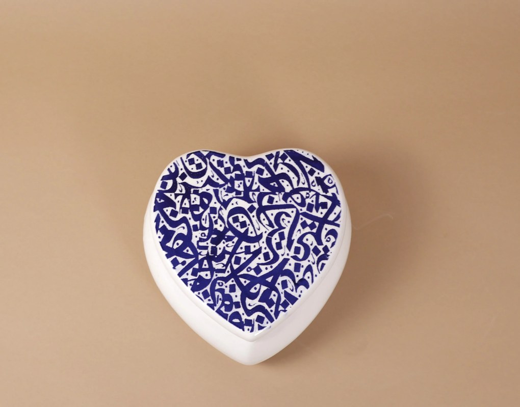 Cutie de depozitare inimioara din ceramică decorativă Scris Albastru