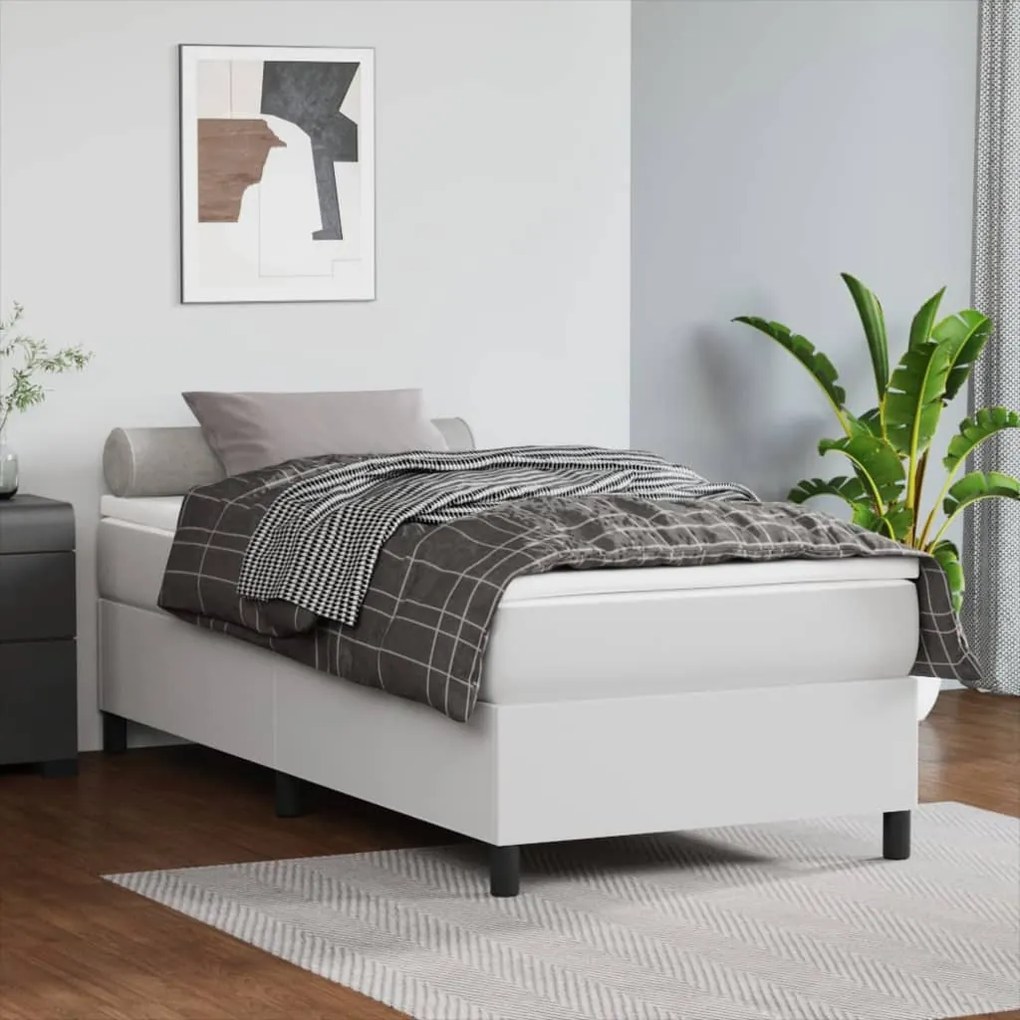 Cadru de pat box spring, alb, 100x200 cm, piele ecologică