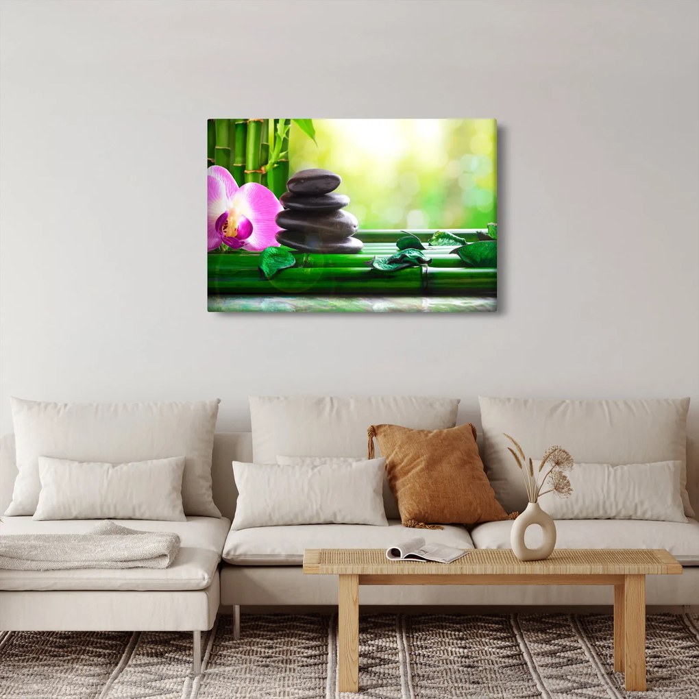Tablou cu pietre pentru masaj și orhidee (90x60 cm)