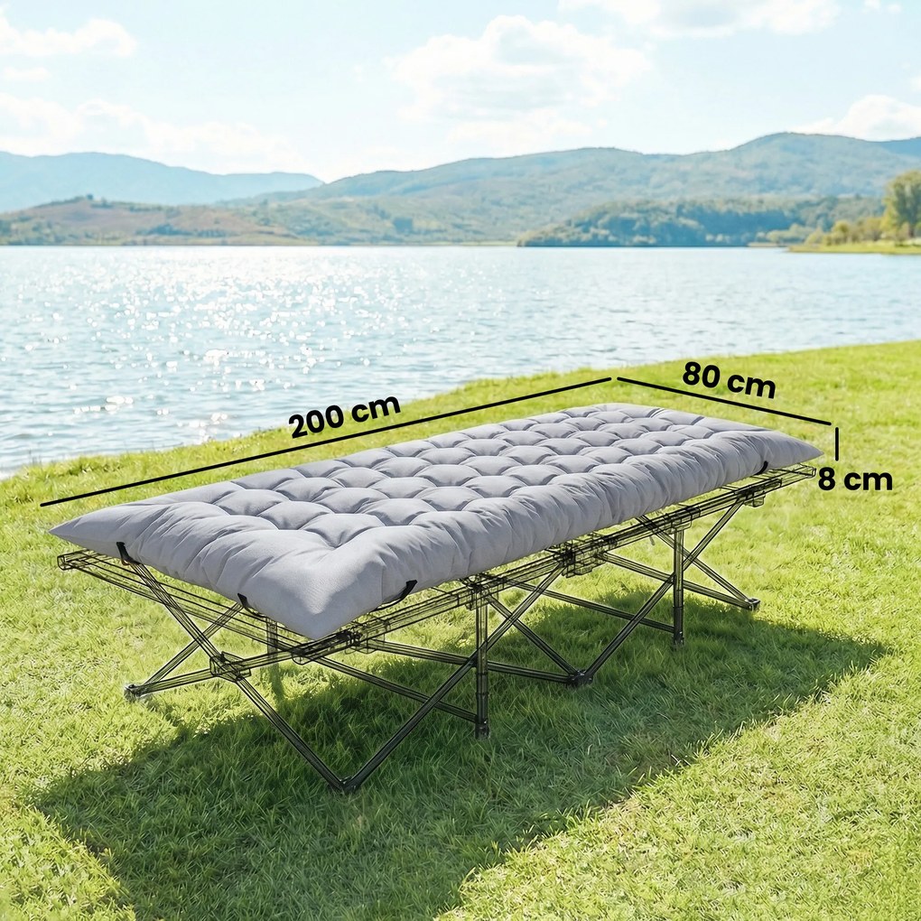 Outsunny Saltea de camping pliabilă 8 cm cu husă antiderapantă și chingi pentru camping 200 x 80 cm Gri deschis | Aosom Romania