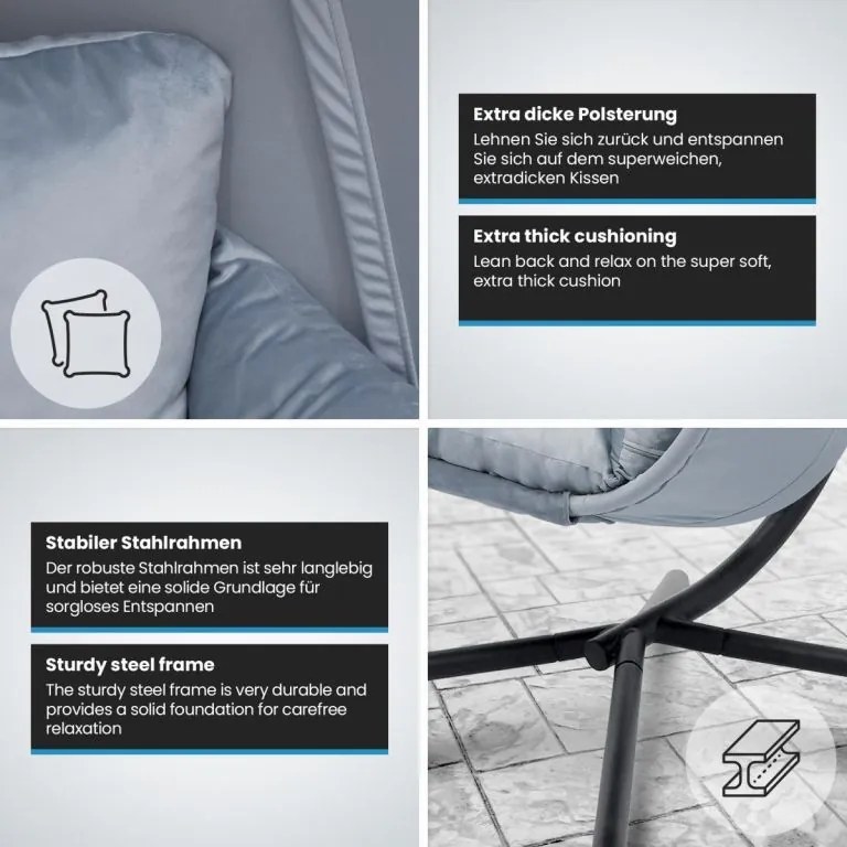 MIADOMODO scaun suspendat de tip hamac, gri, capacitate maxi