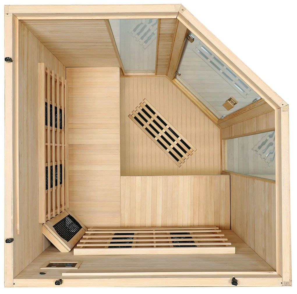 Infračervená sauna/tepelná kabína Nyborg E150V s plným spektrom, panelovými radiátormi a drevom Hemlock