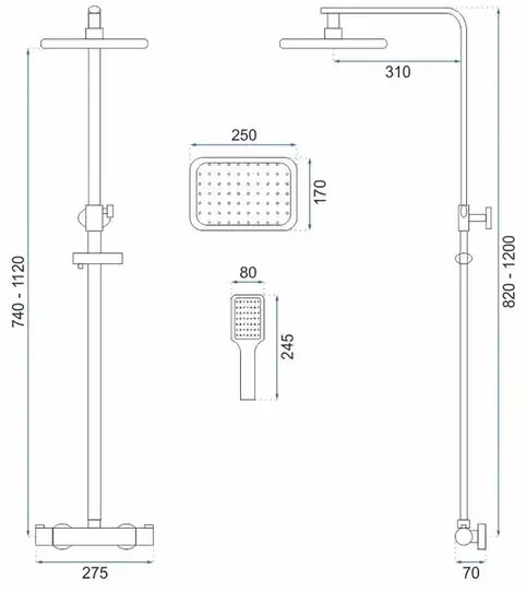 Coloana de dus cu termostat Rea Tom palarie 1 functie negru mat