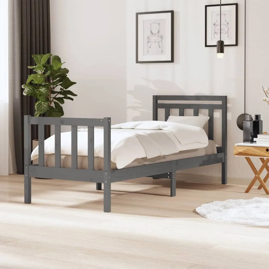 3100686 vidaXL Cadru pat, gri, 90x190 cm, lemn masiv simplu