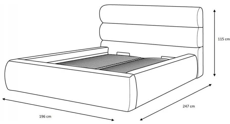 Pat matrimonial bej tapițat cu spațiu de depozitare și somieră 160x200 cm Jagna – Bobochic Paris