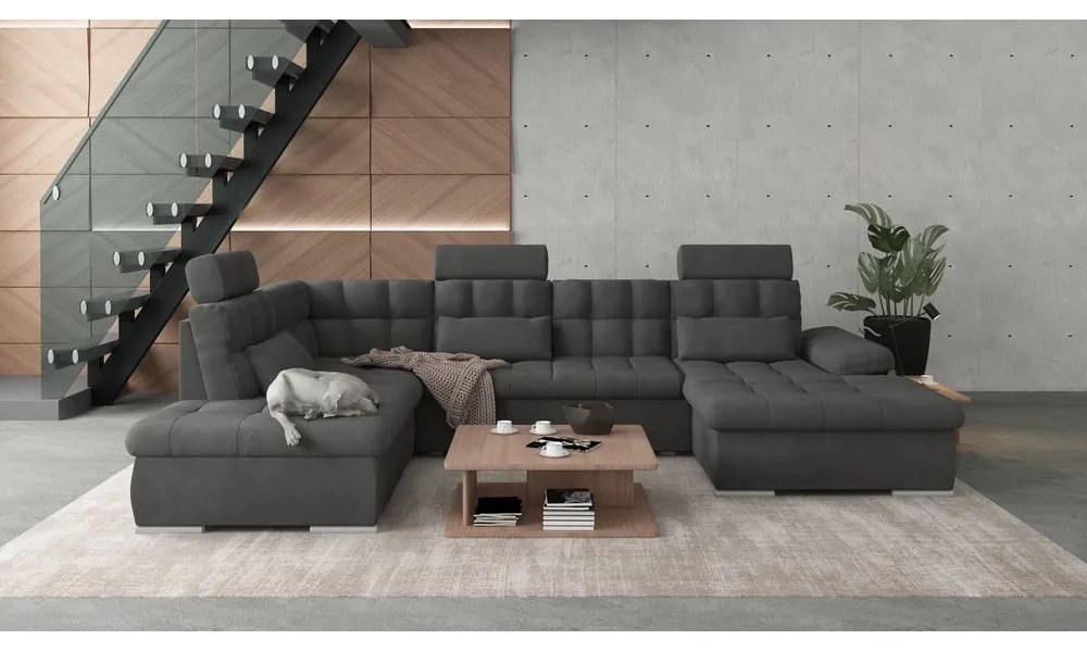 Colțar gri antracit extensibil, cu spațiu de depozitare (cu colț pe partea stângă, în formă de "U") Merkur – Ropez