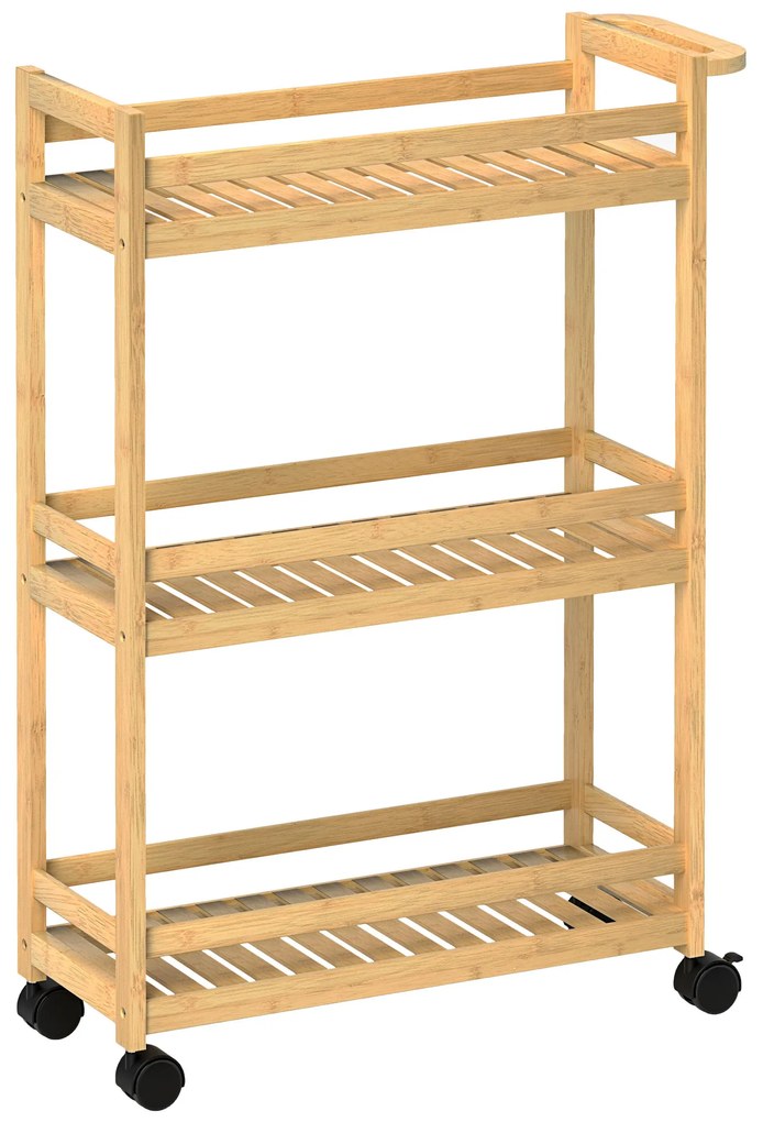 HOMCOM Cos de servit, 3 etaje, grinzi lamelare, protectie anti-cadere, bambus, 55 x 20 x 75 cm | Aosom Romania