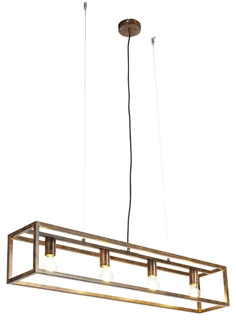 Lampă suspendată industrială, maro ruginiu, cu 4 lumini - Cușcă