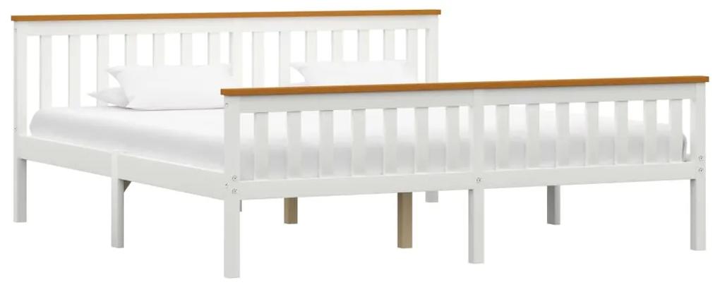 Cadru de pat cu 2 sertare, alb, 180 x 200 cm, lemn masiv pin Alb si maro, 180 x 200 cm, 2 Sertare