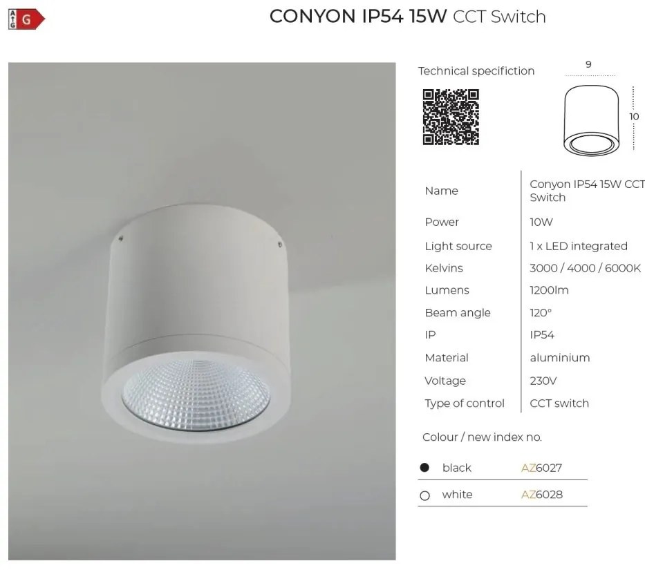 Spot LED aplicat de exterior IP54 CONYON 15W CCT SWITCH
