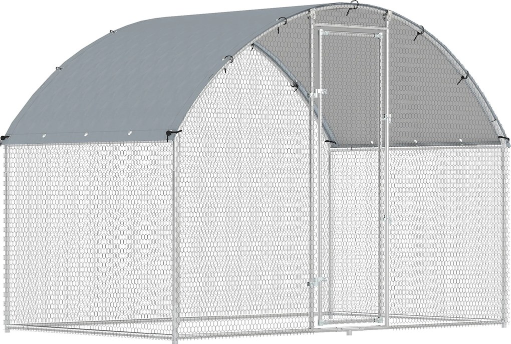 PawHut Țarc pentru Găini din Metal, Mare, cu Acoperire Impermeabilă și Anti-UV, Țarc Exterior cu Ușă Blocabilă, pentru 5-8 Găini, Argintiu | Aosom Romania