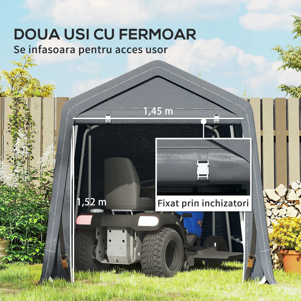Outsunny Cort Garaj de Exterior din Metal și Țesătură PE, pentru Motociclete și Biciclete, 240x200x202 cm, Gri Închis | Aosom Romania