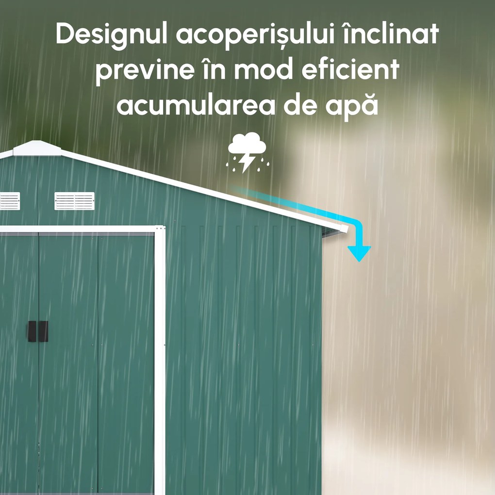 Outsunny Magazie Gradina Unelte din Otel Galvanizat Verde 3.4x3.86m Anti Rugina | Aosom Romania