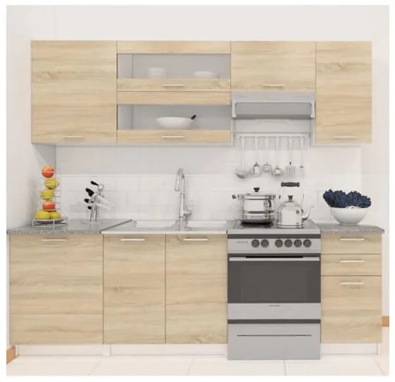 Bucatarie, 2,4 m, GLOBAL299 - alb/stejar sonoma