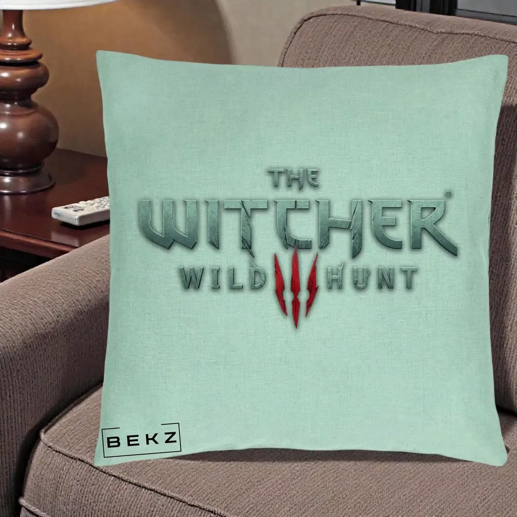 Perna Personalizata The Witcher 3 Wild Hunt, 40x40 cm, Verde Menta, Husa Detasabila, Perna Inclusa, BEKZ®
