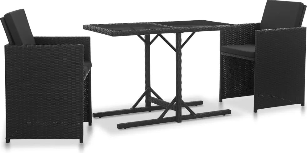 vidaXL Set mobilier de exterior cu perne, 3 piese, negru, poliratan
