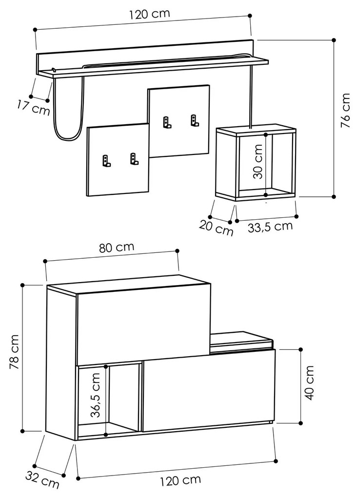 Set mobilier pentru hol Huan (antracit + stejar). 1067304