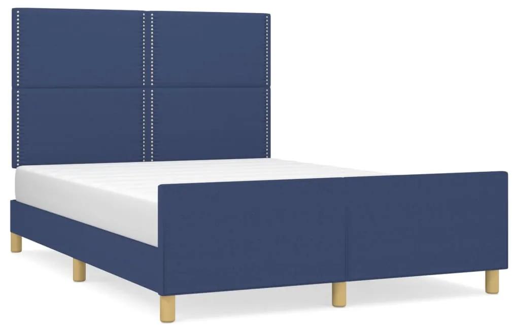 3124982 vidaXL Cadru de pat cu tăblie, albastru, 140x200 cm, textil