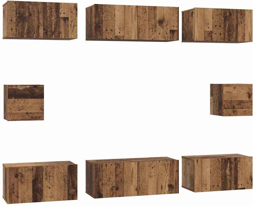 vidaXL Set comodă TV Pe perete 8 pcs Lemn Vechi Lemn compozit