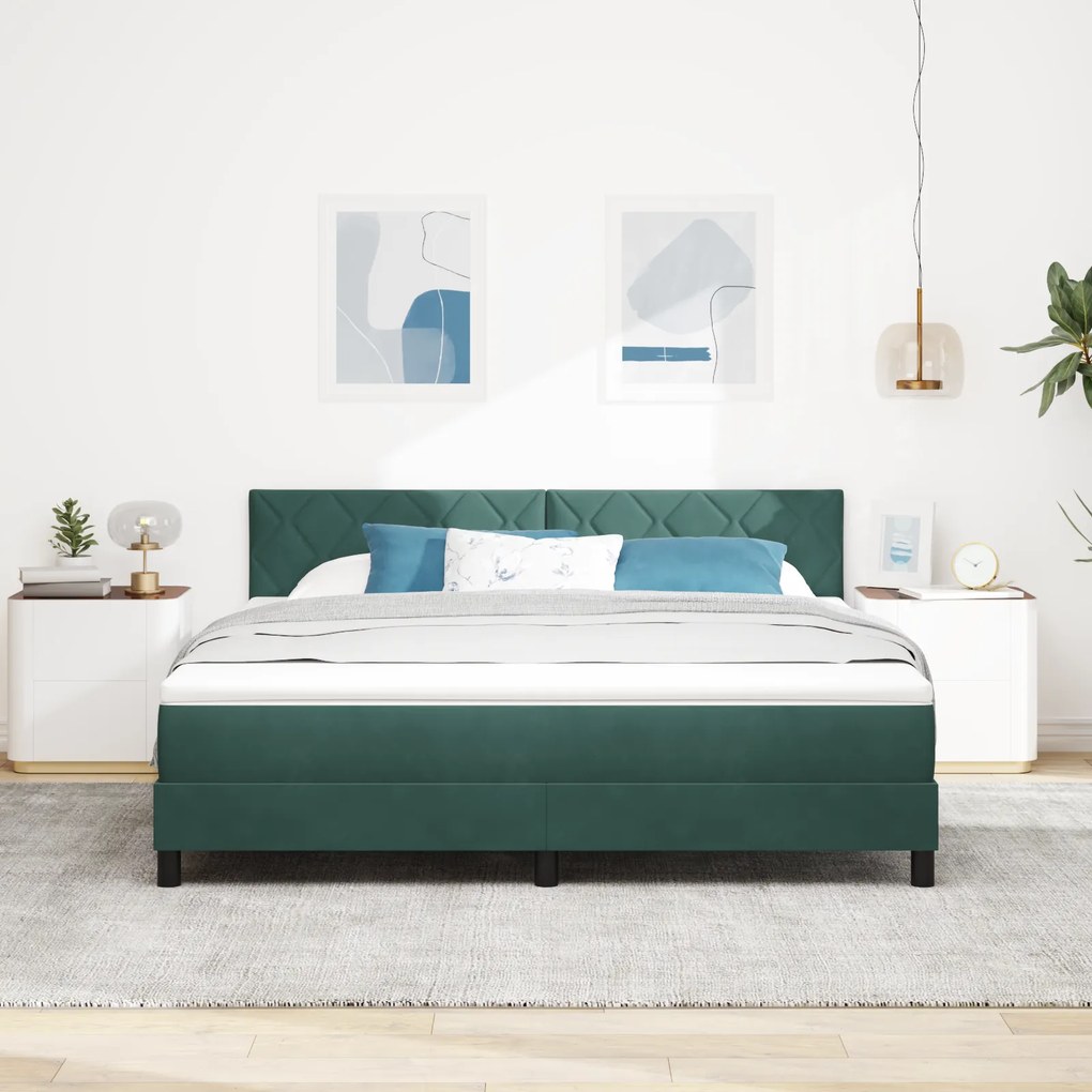 vidaXL Pat box spring cu saltea &amp; LED, verde închis 180x200 cm catifea