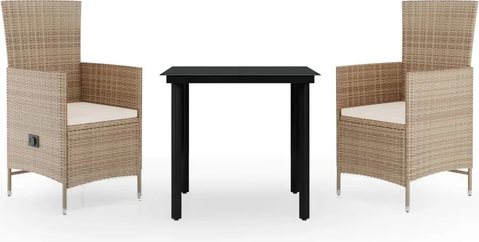 vidaXL Set mobilier de grădină, cu perne, 3 piese, bej