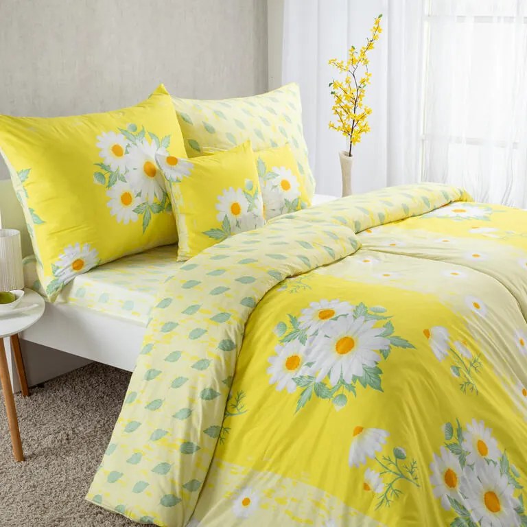 Set lenjerii de pat pentru familii DAISY, cu cearceafuri și fețe pernuțe set 4 piese pentru un pat simplu