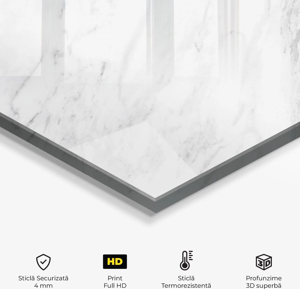 Panou Sticla Bucatarie, 100x100cm, Protectie aragaz, Antistropi, Termorezistent, Abstracte, Marble, Light Grey Marble