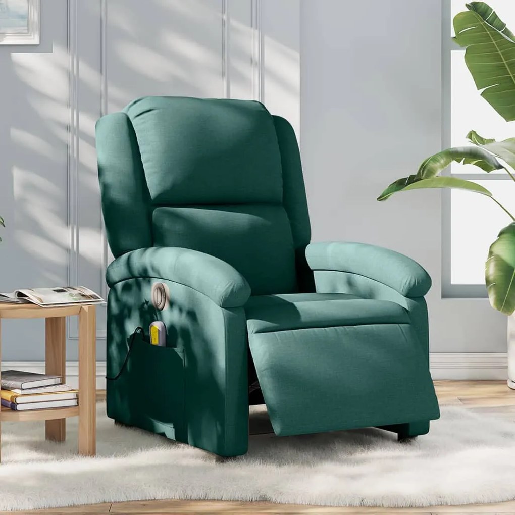 vidaXL Fotoliu electric de masaj rabatabil, verde închis, textil