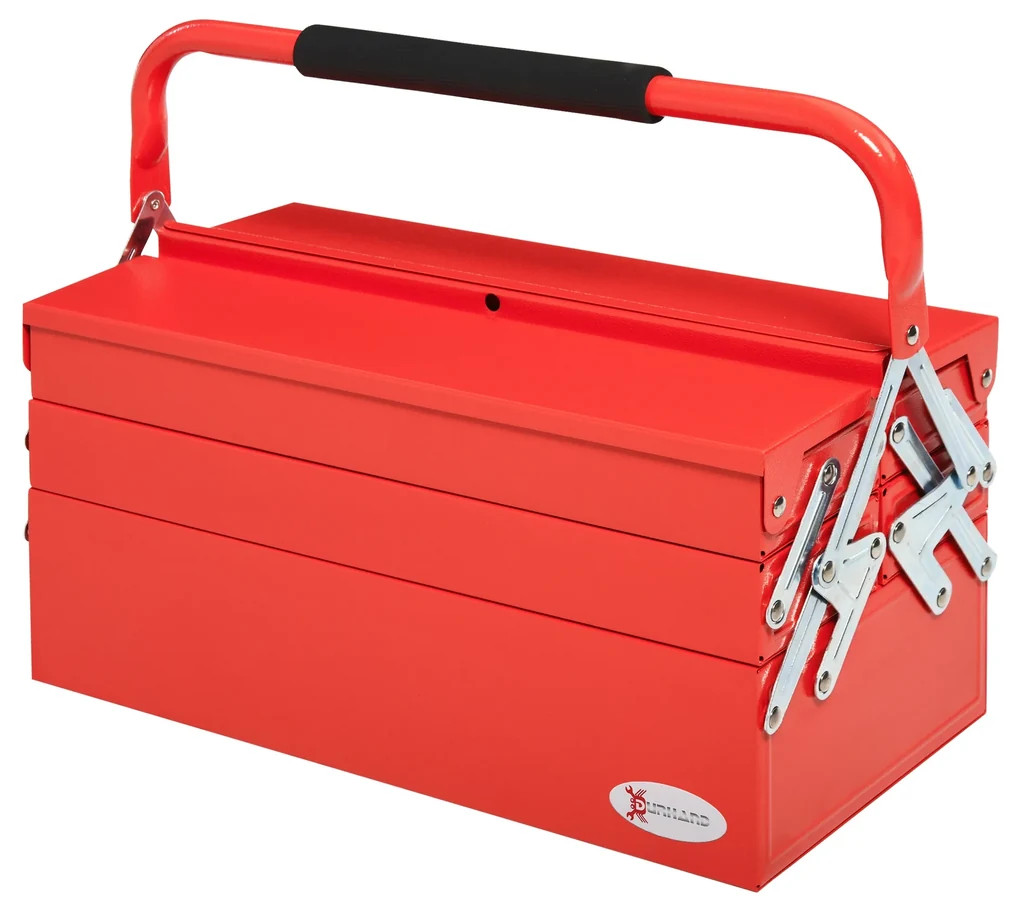 DURHAND Caseta Unelte Metalică Pliabilă, Organizator cu 5 Tavi și 3 Rafturi, pentru Atelier | Aosom Romania