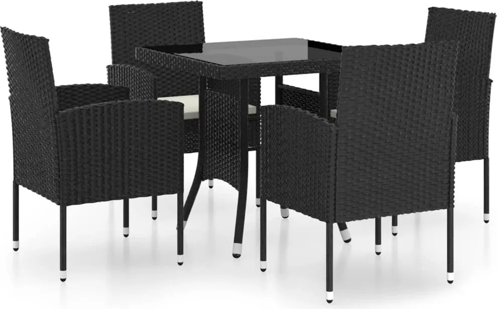 vidaXL Set mobilier de grădină, 5 piese, negru, poliratan
