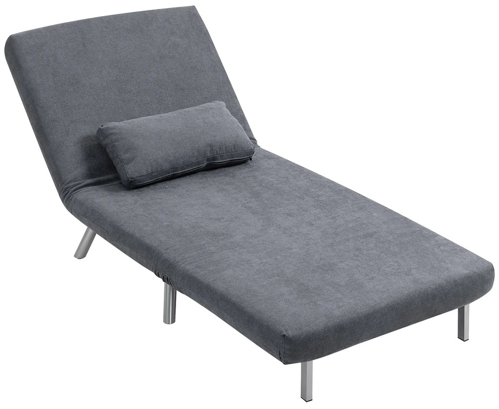 HOMCOM Fotoliu cu functie de pat, design 2-in-1, fotoliu de dormit, pat de oaspeti, husa material, cu perna, Gri inchis | Aosom Romania