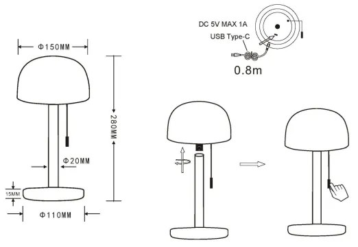 Lampă LED de masă Globo 21016S NORMAN LED/1,5W/3,7V 3000/4200/6000K negru
