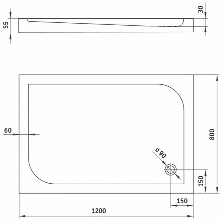 Cadita dus dreptunghiulara slim, 120x80 cm culoare alba Deante, Cubic 1200x800 mm