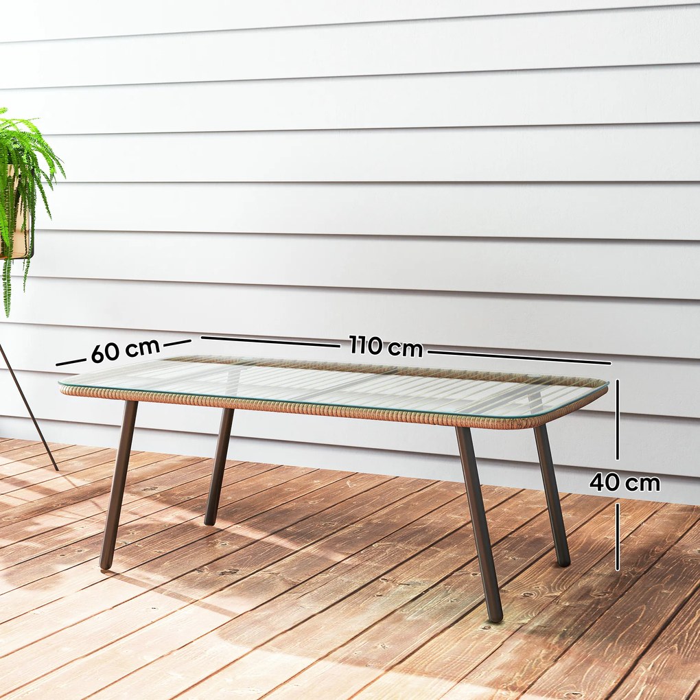 Outsunny Măsuță de Grădină din Ratan PE și Sticlă 110x60x40 cm Lemn Natural | Aosom Romania