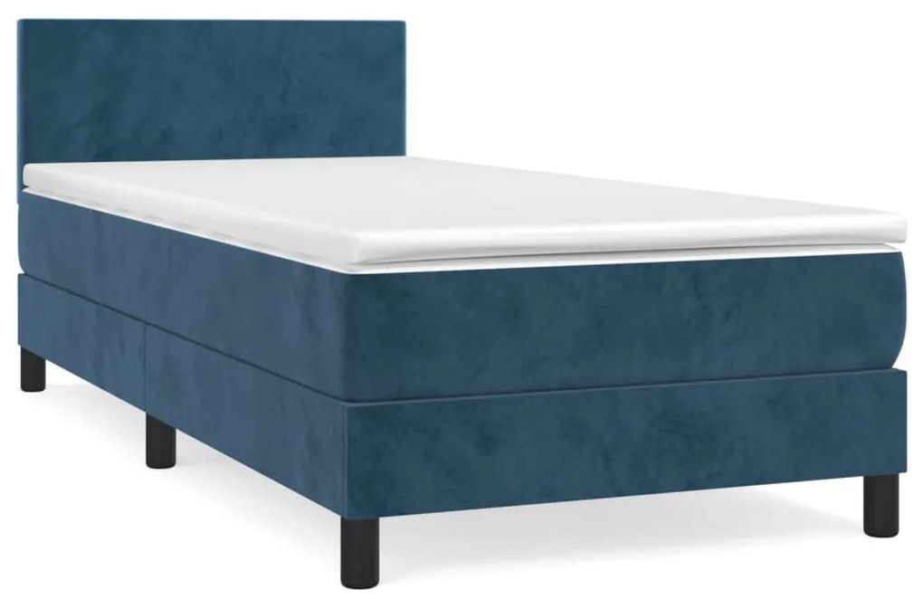 3141165 vidaXL Pat box spring cu saltea, albastru închis, 90x200 cm, catifea