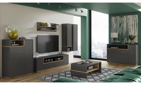 Comodă de televizor FRED antracit/stejar artizan