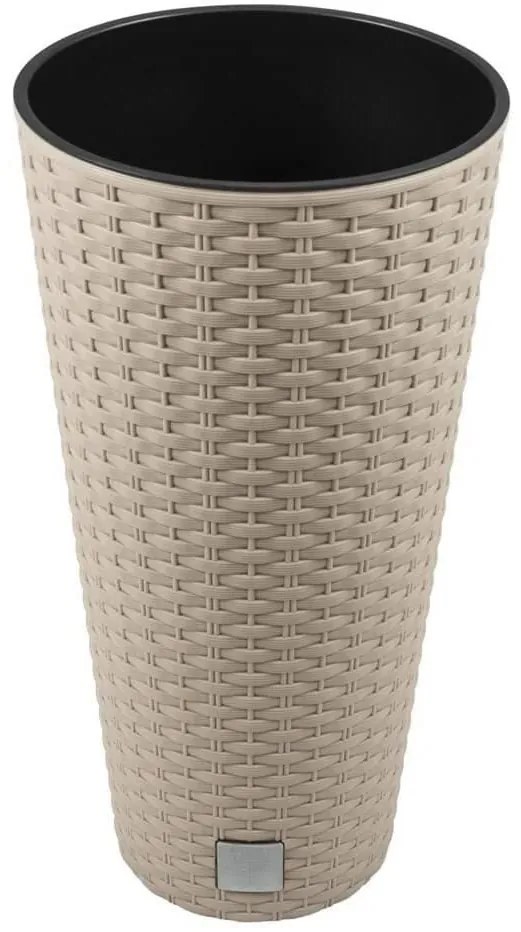 Ghiveci decorativ de flori, Prosperplast, Rato, imitatie ratan, rotund, inalt, cafeniu, 40x76.3 cm