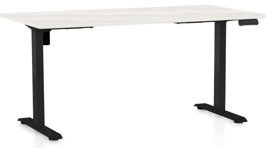 Masă înălțime reglabilă OfficeTech B, 160 x 80 cm, picioare negre, frasin alb