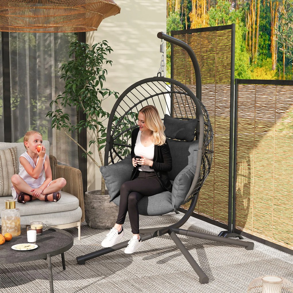 Outsunny Scaun Suspendat Ou, Inclusiv Pernă, Fotoliu, 120 cm x 106 cm x 188 cm, Gri | Aosom Romania
