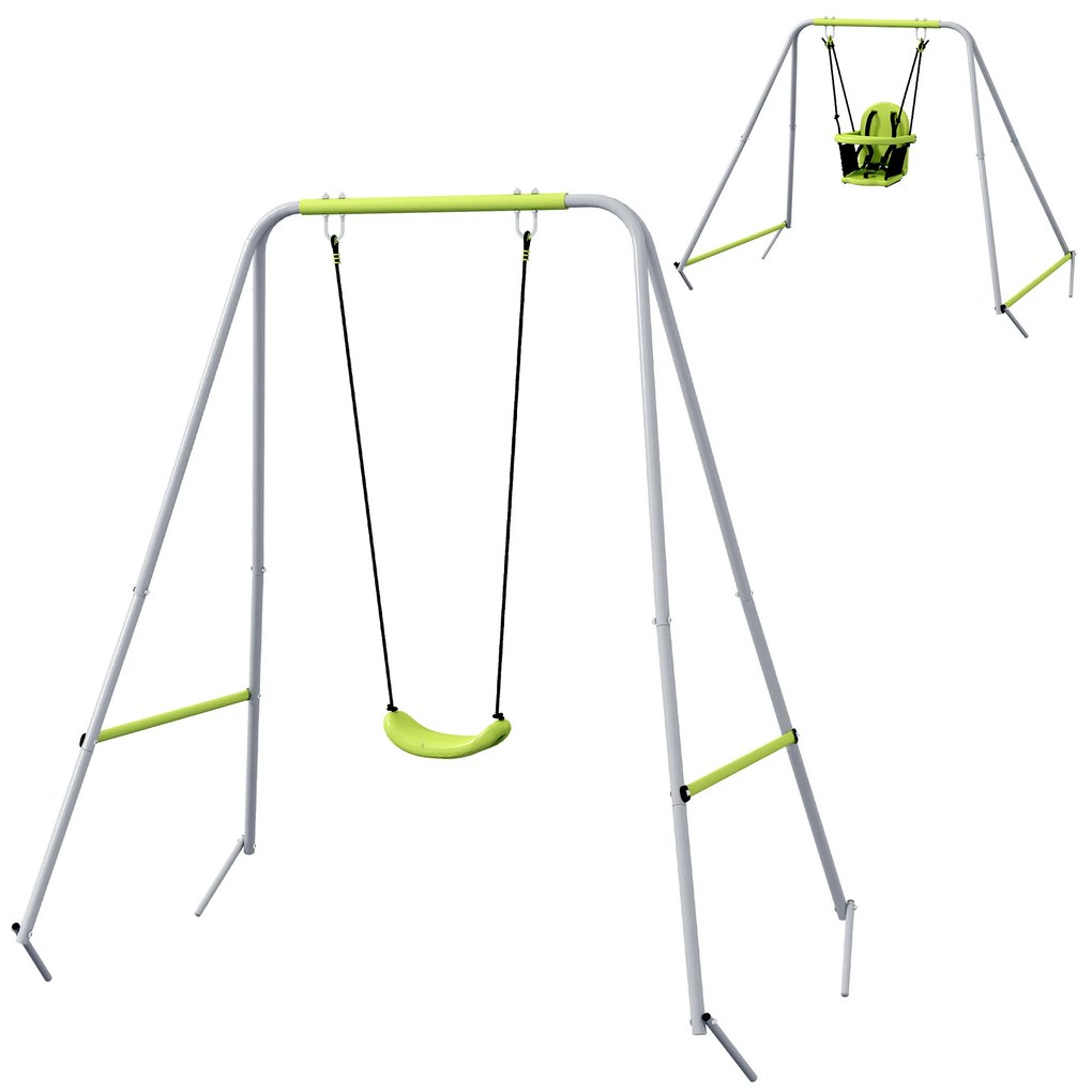 Outsunny Balansoar portic balansoar 2 în 1 pentru bebeluși curea de siguranță cu 5 puncte interior exterior verde | Aosom Romania